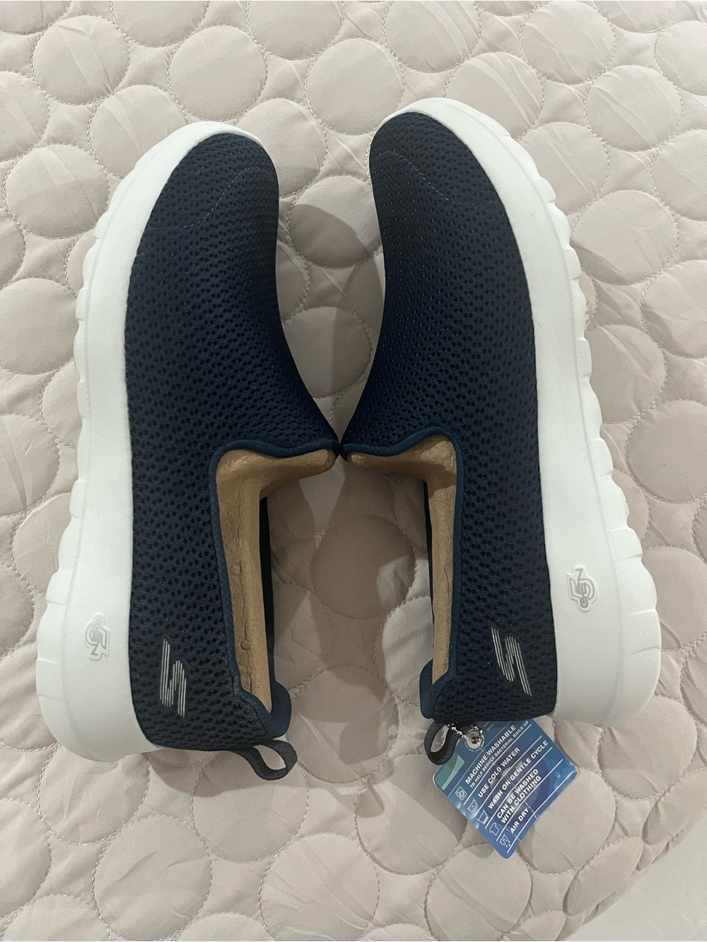 Skechers Slip-On Knit Sneakers in Navy and White - Picture 7 of 11